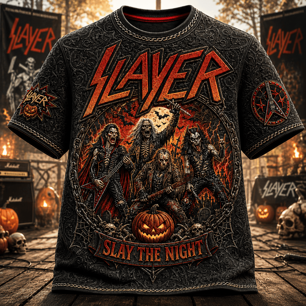 Slayer Halloween Merch Slay The Night T-Shirt Thrash Metal Band Merch Great Halloween Gifts - Merchluma