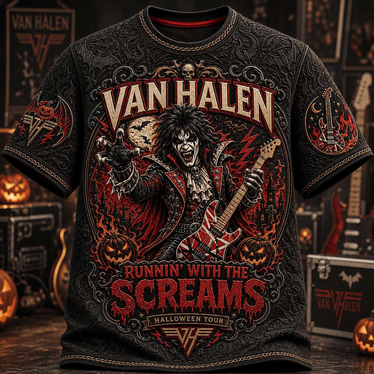 Van Halen Merch Halloween Tour T-Shirt Runnin With The Seams Shirt Gifts For Music Lovers - Merchluma