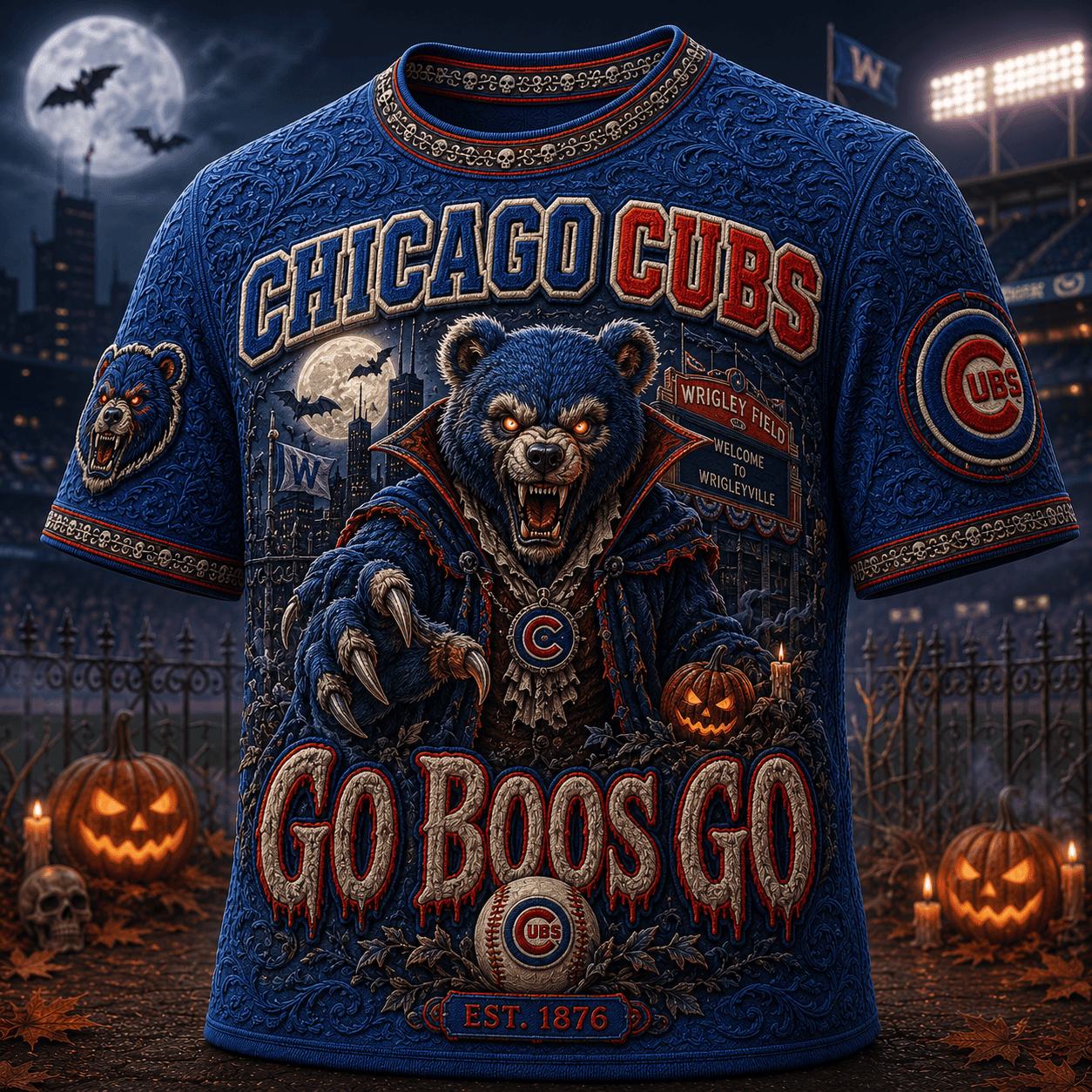 Chicago Cubs Halloween Merch Go Boss Go T-Shirt Baseball Fan Apparel Spooky Gifts - Merchluma