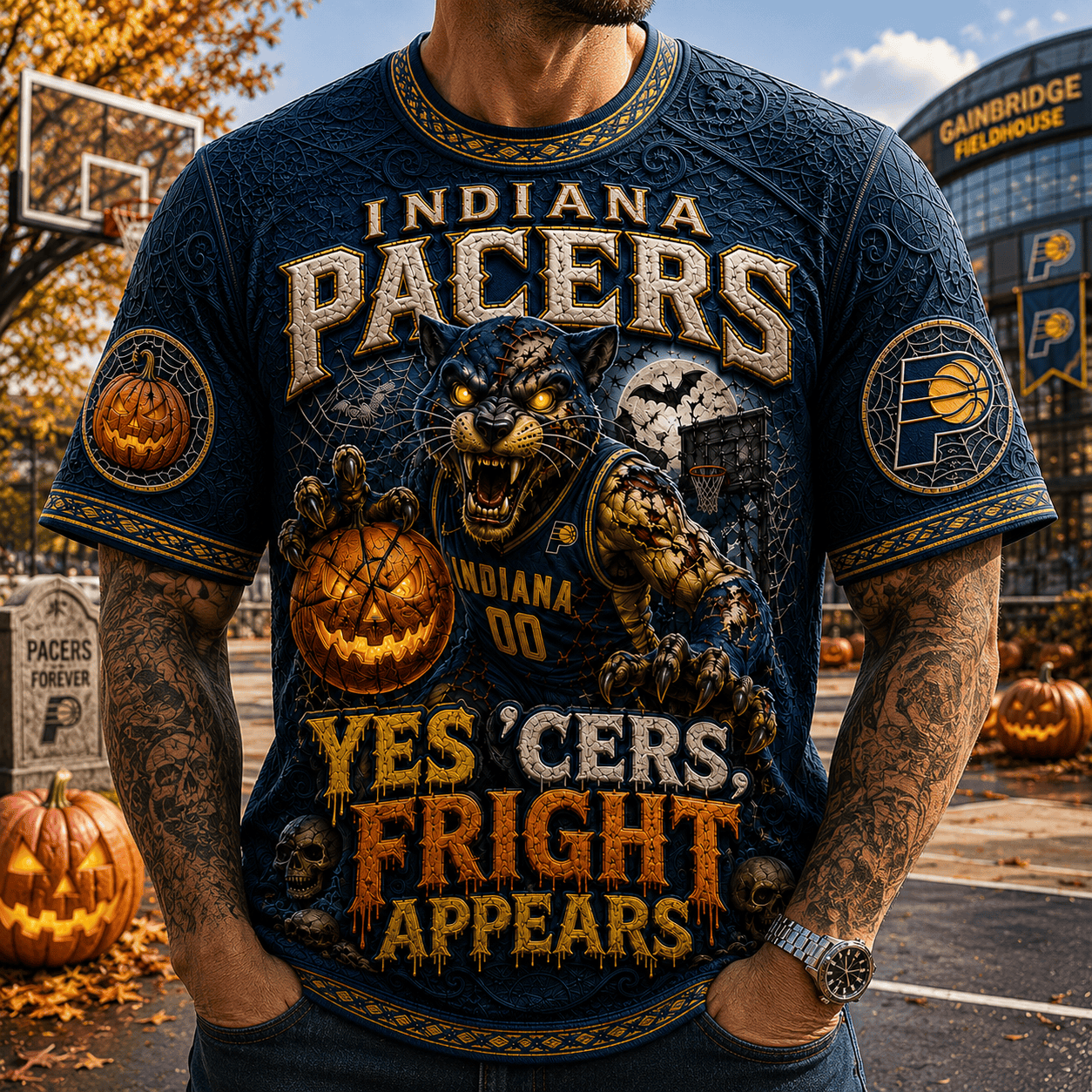 Indiana Pacers Halloween Merch Yes Cers Fright Appears T-Shirt Gift For Basketball Fans - Merchluma