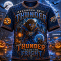 Oklahoma City Thunder Halloween Merch Thunder Feeds The Fright T-Shirt Basketball Fan Gifts - Merchluma