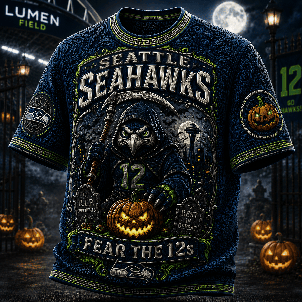 Seattle Seahawks Merch X Halloween Fear The 12s T-Shirt Football Fan Gift For Halloween - Merchluma