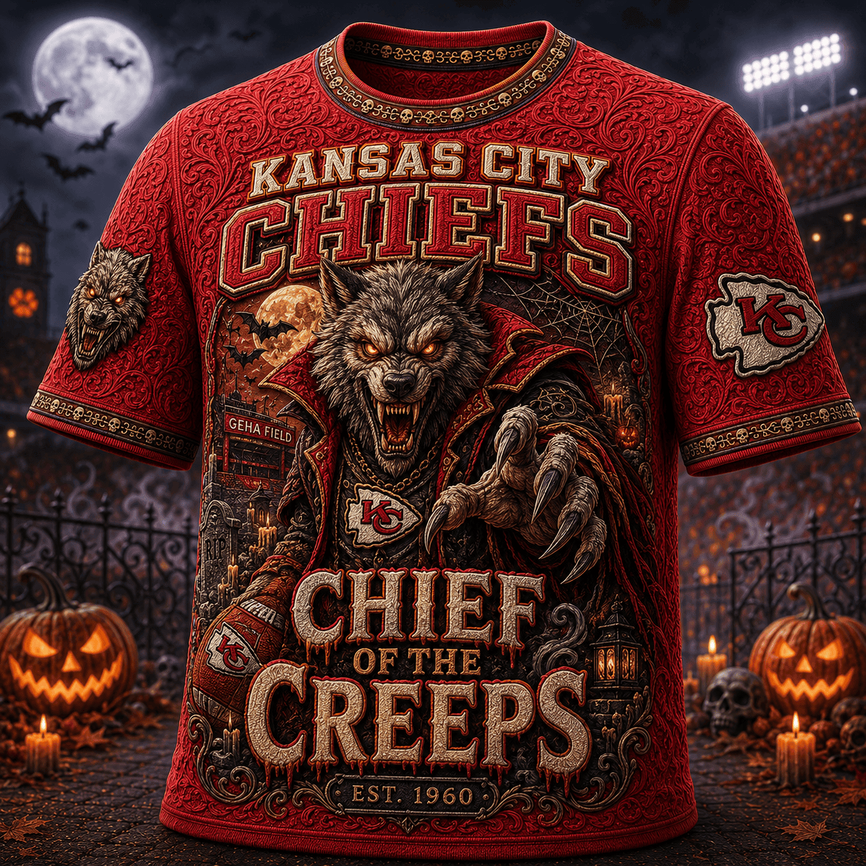 Kansas City Chiefs Merch Halloween T-Shirt Chief Of The Creeps Shirt Football Themed Gifts - Merchluma