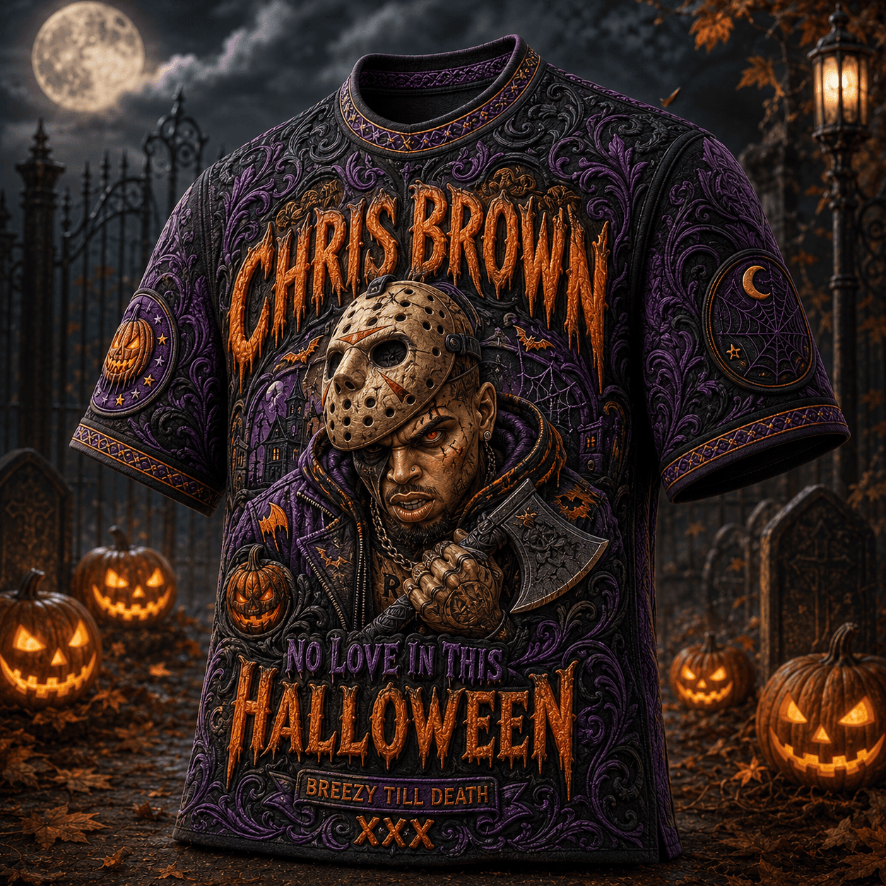 Chris Brown Merch 2026 No Love In The Halloween T-Shirt Breezy Till Death Shirt Spooky Gifts - Merchluma