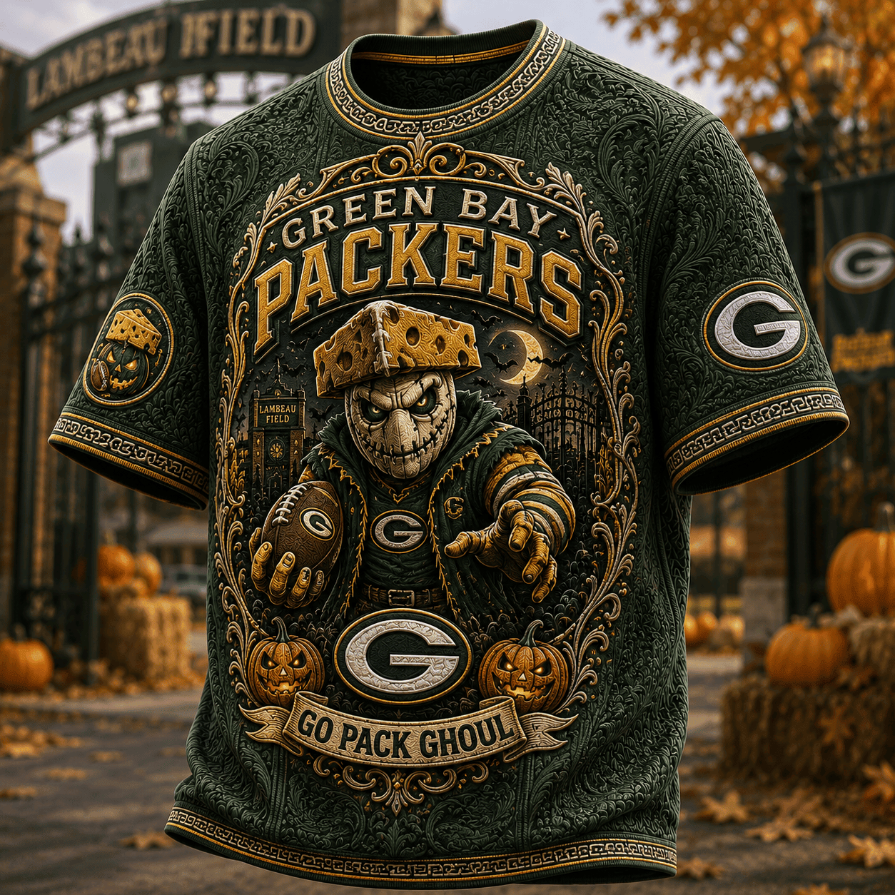 Green Bay Packers Halloween Merch Go Pack Ghoul T-Shirt Football Fan Gear For Halloween - Merchluma