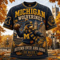 Michigan Wolverines Autumn Over Ann Arbor T-Shirt Michigan Wolverines Merch Fall Gifts Ideas - Merchluma
