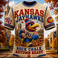 Kansas Jayhawks Merch Rock Chalk Autumn Ready T-Shirt Fall Outfits Gifts For Football Fans - Merchluma