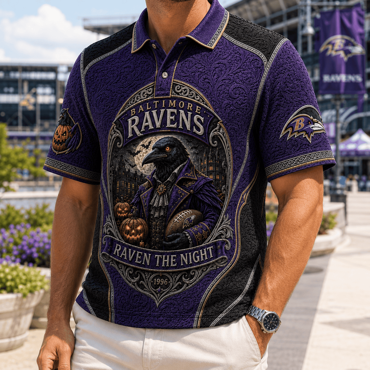 Baltimore Ravens Halloween Merch Raven The Night Polo Shirt Present For Football Fans - Merchluma