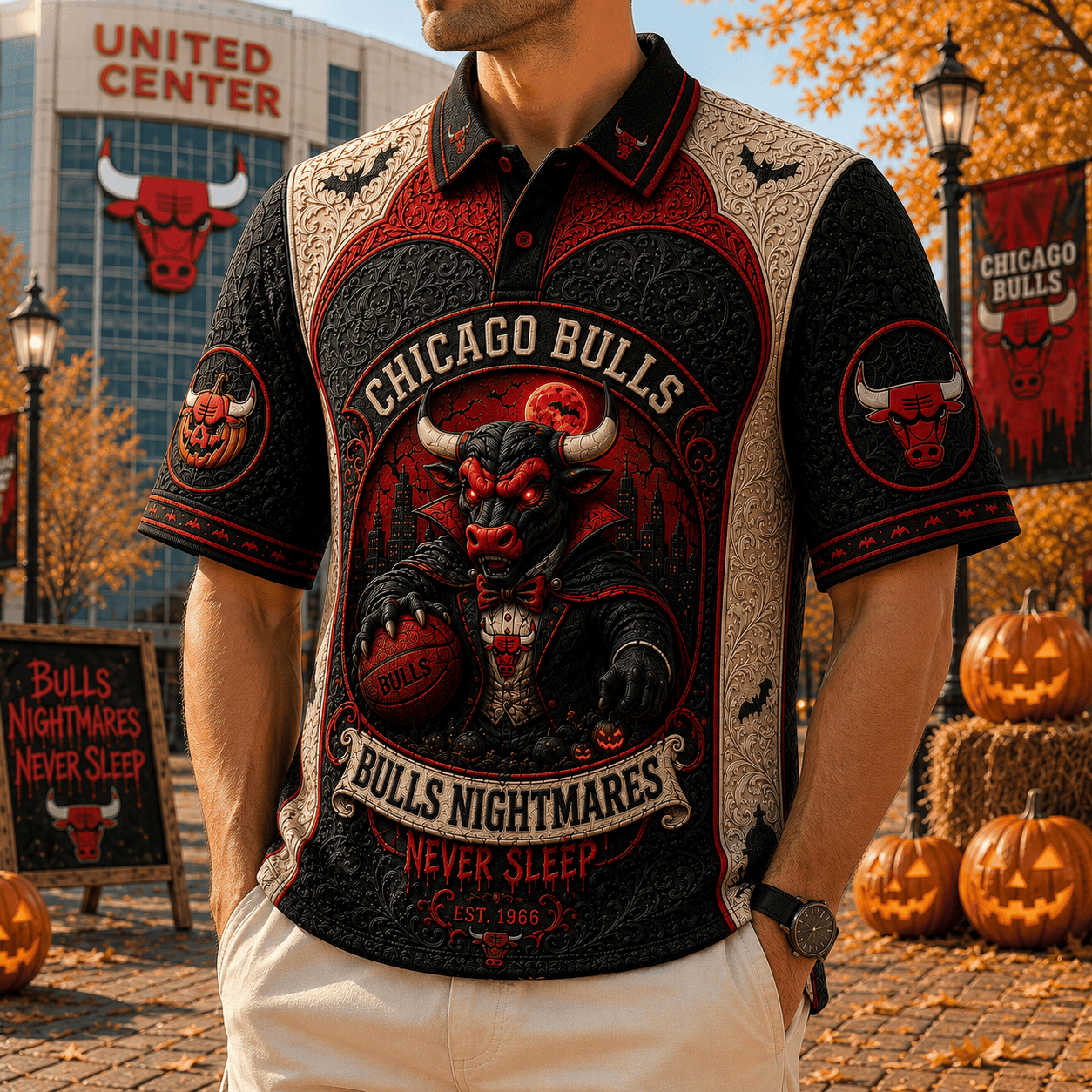 Chicago Bulls Merch Halloween 2026 Bulls Nightmares Never Sleep Polo Shirt Basketball Fan Gifts - Merchluma