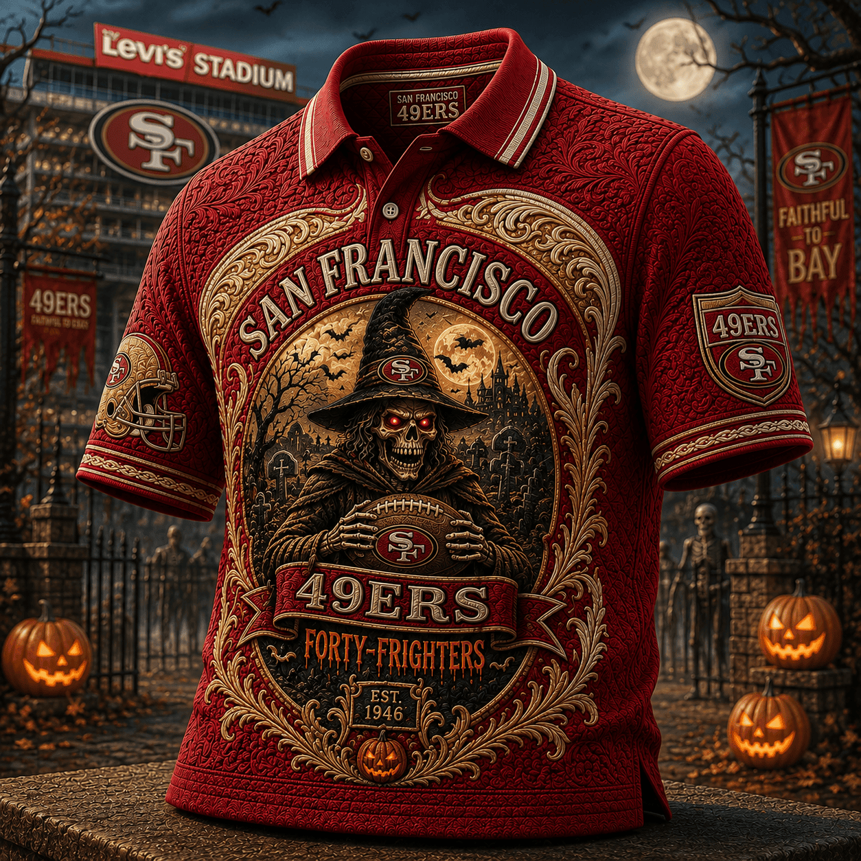 San Francisco 49ers Halloween Polo Shirt Forty-Frighters 49ers Merch Gift For Football Fans - Merchluma