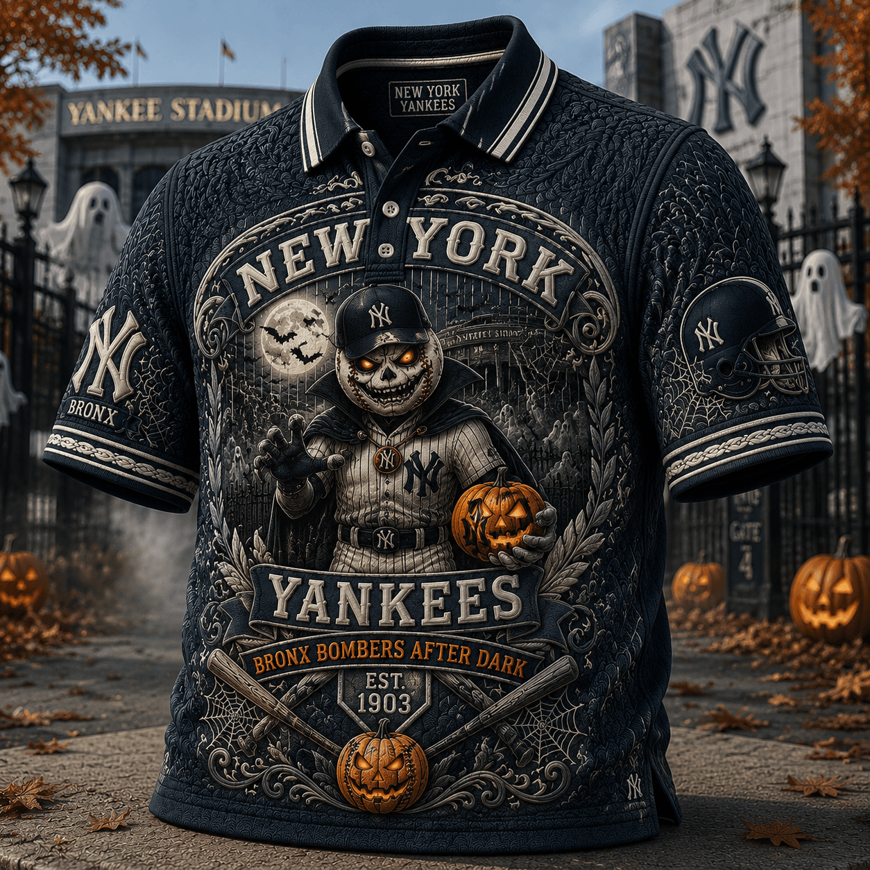 New York Yankees Halloween Merch Bronx Bombers After Dark Polo Shirt Baseball Fan Gear - Merchluma