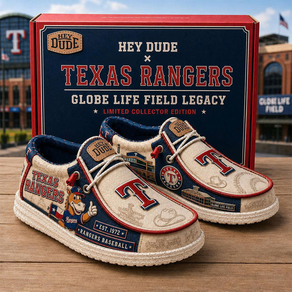 Texas Rangers 2026 Globe Life Field Legacy Hey Dude Shoes Texas Rangers Merch Baseball Fan Gift - Merchluma