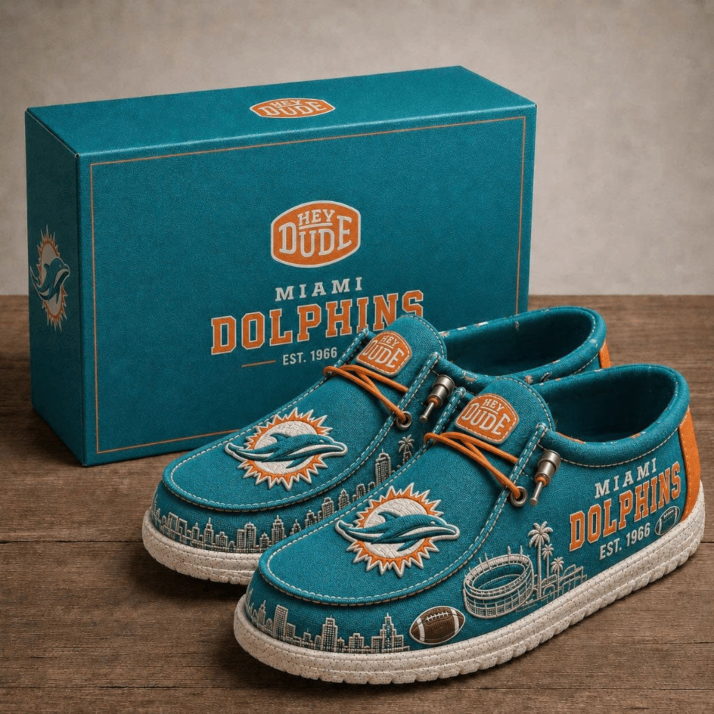 Miami Dolphins Hey Dude Shoes 2026 Skyline City Loafer Shoes Miami Dolphins Merch Fan Gifts - Merchluma