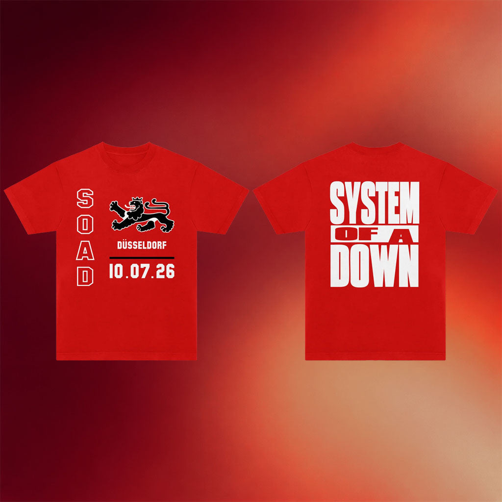 System Of A Down Merch 2026 SOAD Dusseldorf Event T-Shirt Red Present For Band Fans - Merchluma