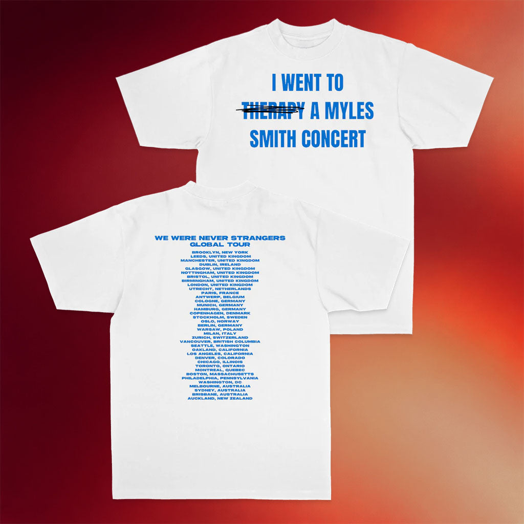 Myles Smith Merch 2026 Therapy White Tour T-Shirt Myles Smith Tour Shirt Present For Fans - Merchluma