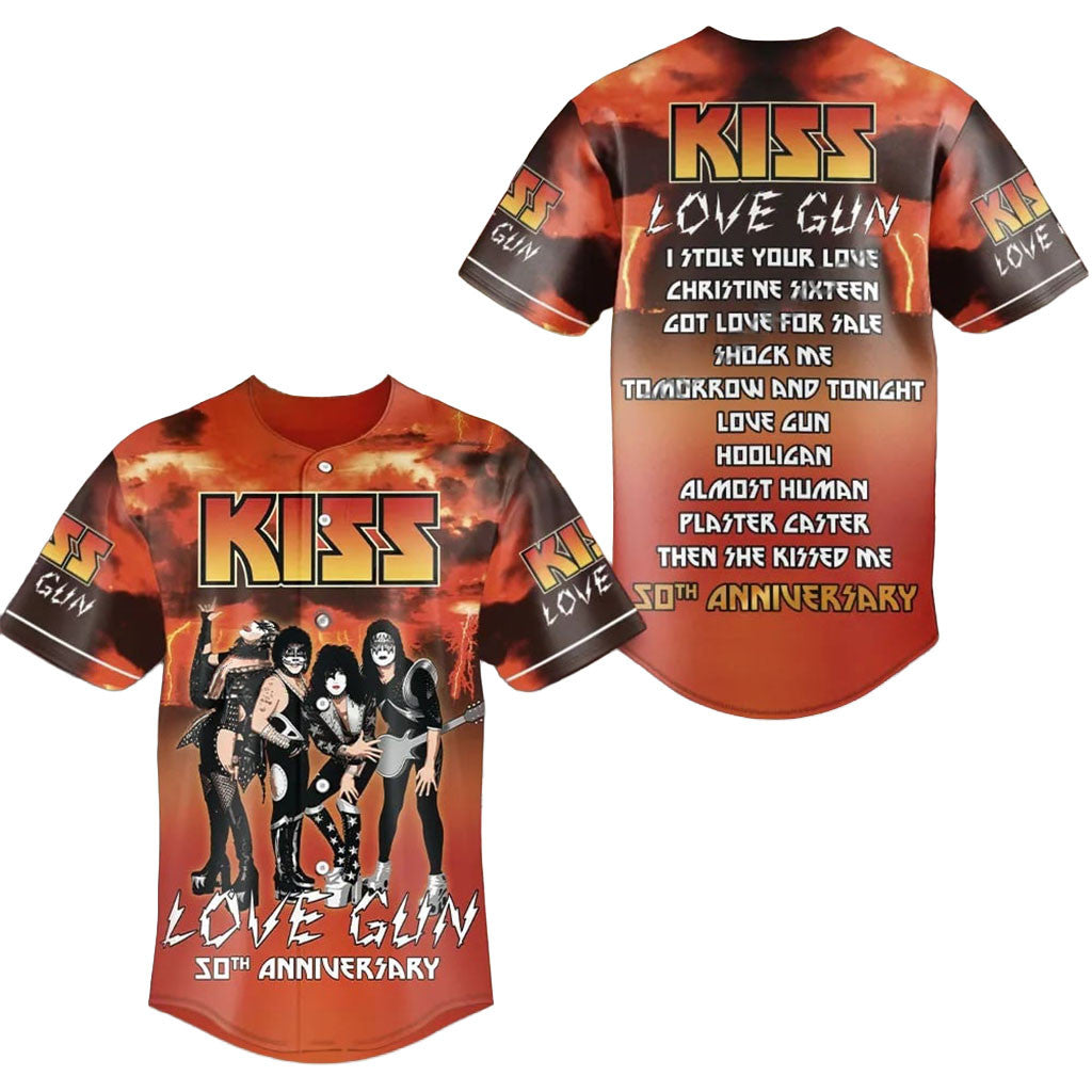 KISS Love Gun 50th Anniversary Baseball Jersey 2026 KISS Band Merch Present For Rock Fans - Merchluma