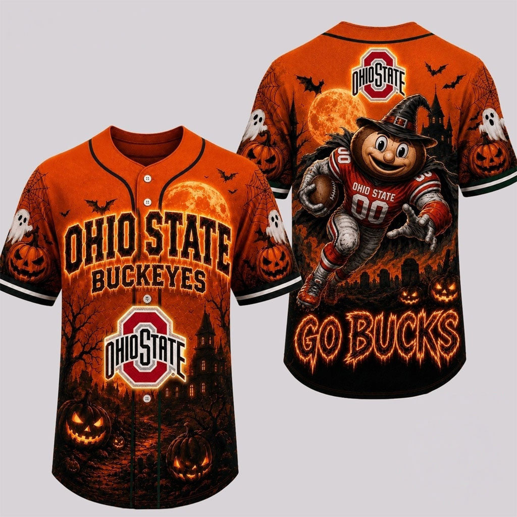 Ohio State Buckeyes Haunted Night Halloween Baseball Jersey Buckeyes Merch Football Fan Gifts - Merchluma