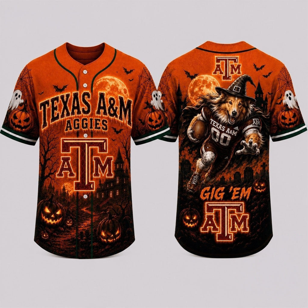 Texas A And M Aggies 2026 Haunted Night Halloween Baseball Jersey Aggies Merch Spooky Gifts - Merchluma