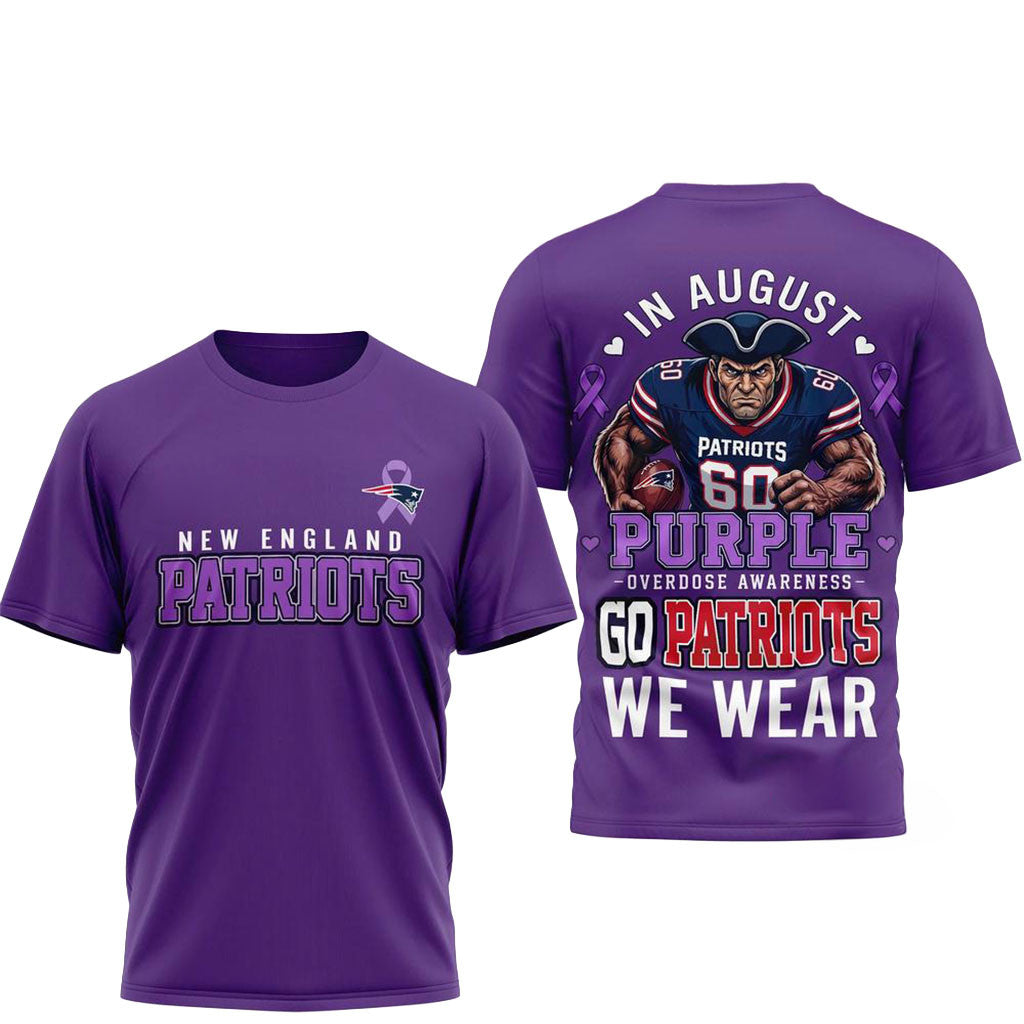 New England Patriots 2026 In August We Wear Purple Overdose Awareness Shirt NE Patriots Merch - Merchluma