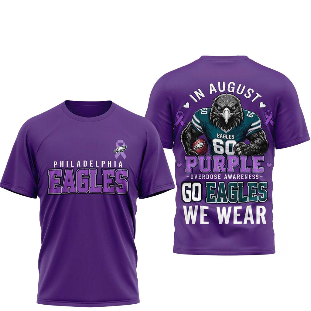 Philadelphia Eagles 2026 In August We Wear Purple Overdose Awareness Shirt Philly Eagles Merch - Merchluma