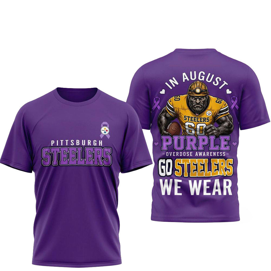 Pittsburgh Steelers Merch 2026 In August We Wear Purple Overdose Awareness Shirt Fan Gear - Merchluma
