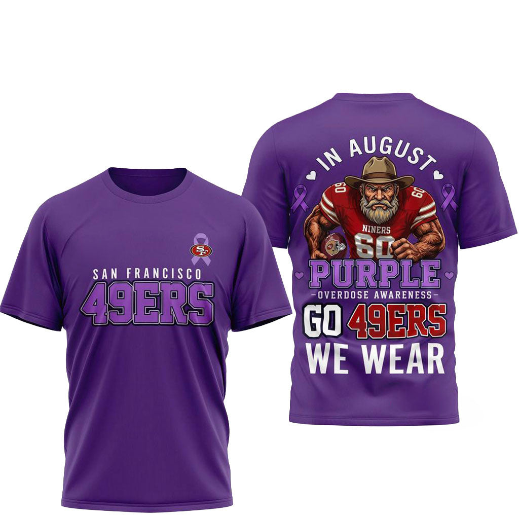 San Francisco 49ers 2026 In August We Wear Purple Overdose Awareness Shirt 49ers Merch Fan Gear - Merchluma