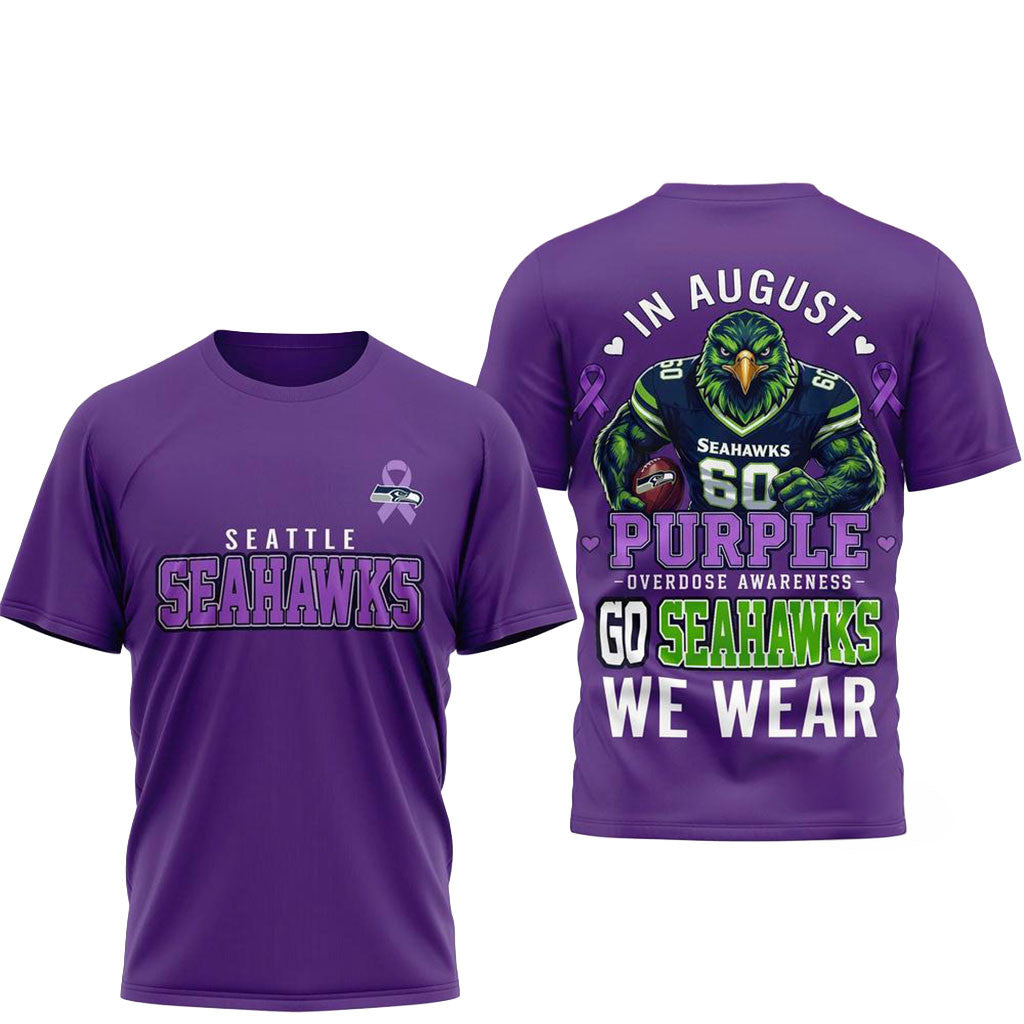 Seattle Seahawks Merch 2026 In August We Wear Purple Overdose Awareness Shirt Football Fan Gear - Merchluma