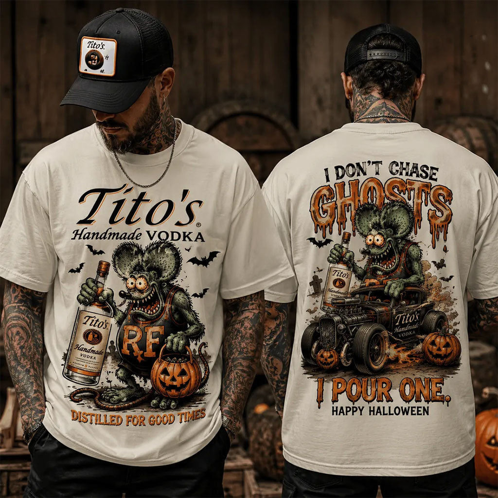 Tito's Vodka Rat Halloween Hot Rod T-Shirt I Don't Chase Ghosts Shirt Gift Ideas Halloween - Merchluma