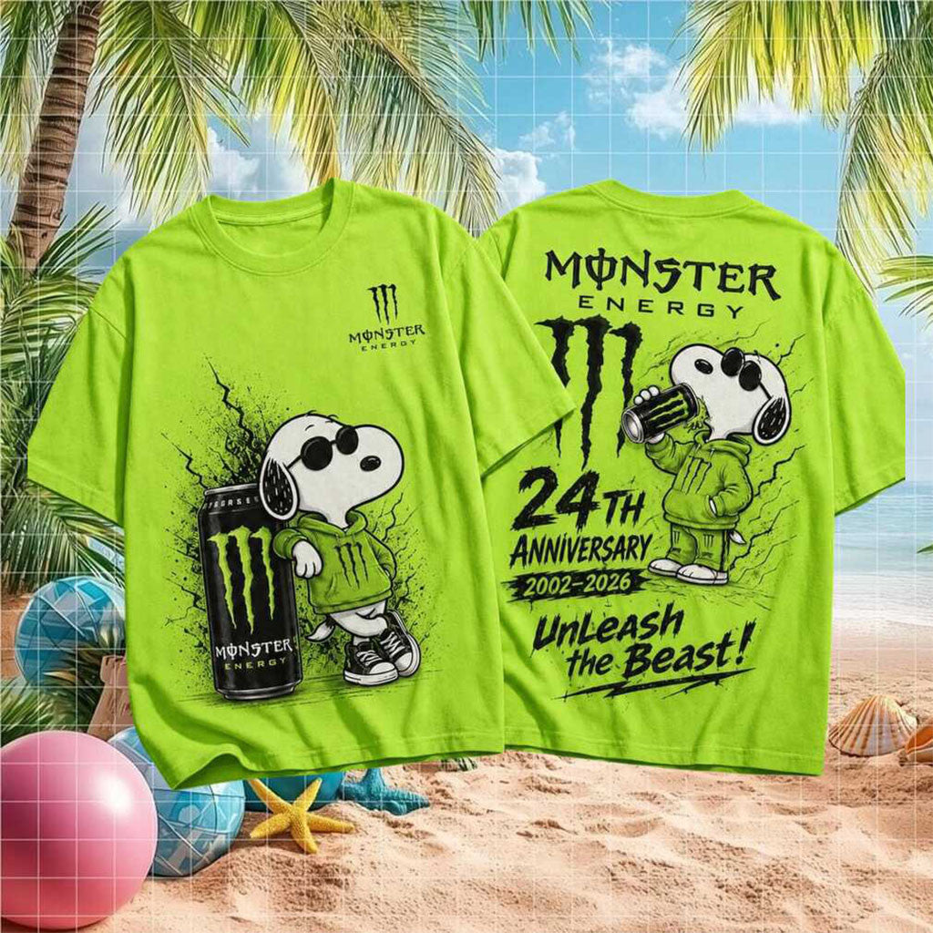 Monster Energy Drink Snoopy 24th Anniversary Unleash Beast T-Shirt Birthday Gift For Him - Merchluma