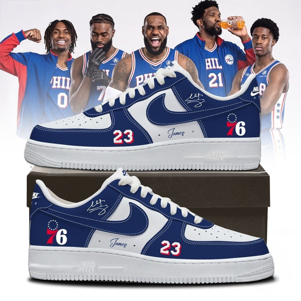 LeBron James Philadelphia 76ers Signature Blue Shoes Sneakers #23 LeBron James Merch Best Gifts - Merchluma