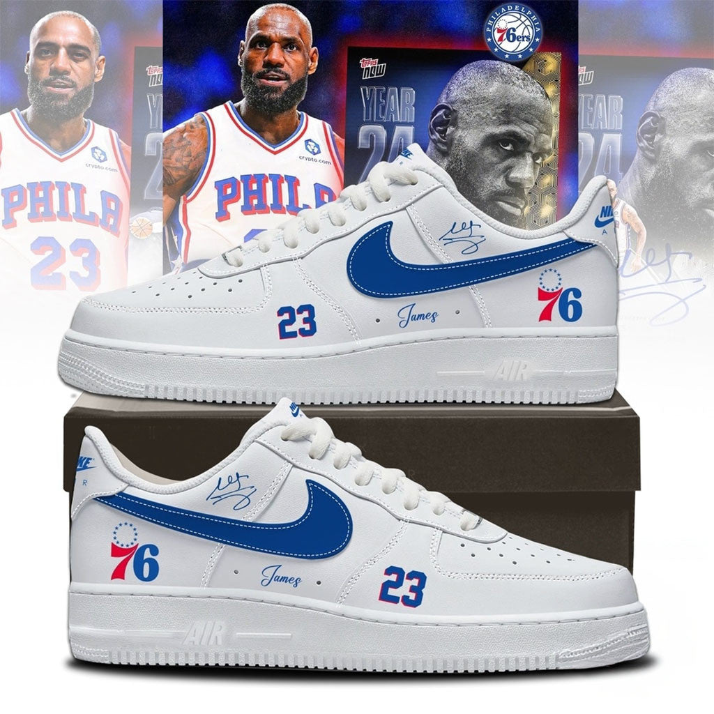 LeBron James Philadelphia 76ers Signed White Sneakers #23 LeBron James Merch Basketball Fan Gear - Merchluma