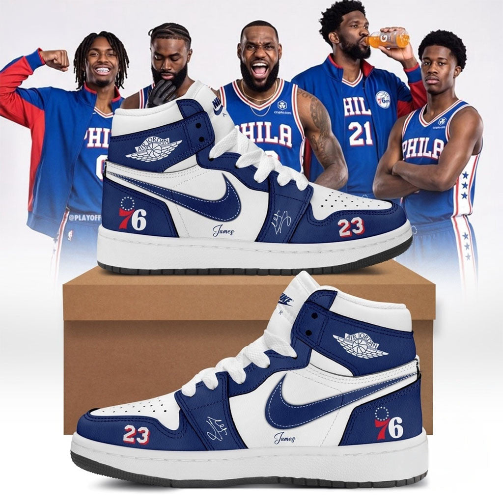 LeBron James Philadelphia 76ers Signed Blue Shoes Sneakers #23 LeBron James Merch Gift For Fans - Merchluma