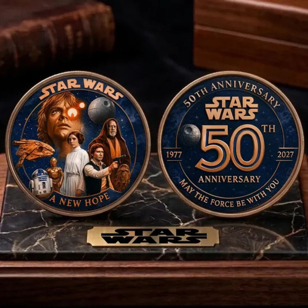 Star Wars 50th Anniversary Commemorative Gold Coin May The Force Be With You Star Wars Merch - Merchluma