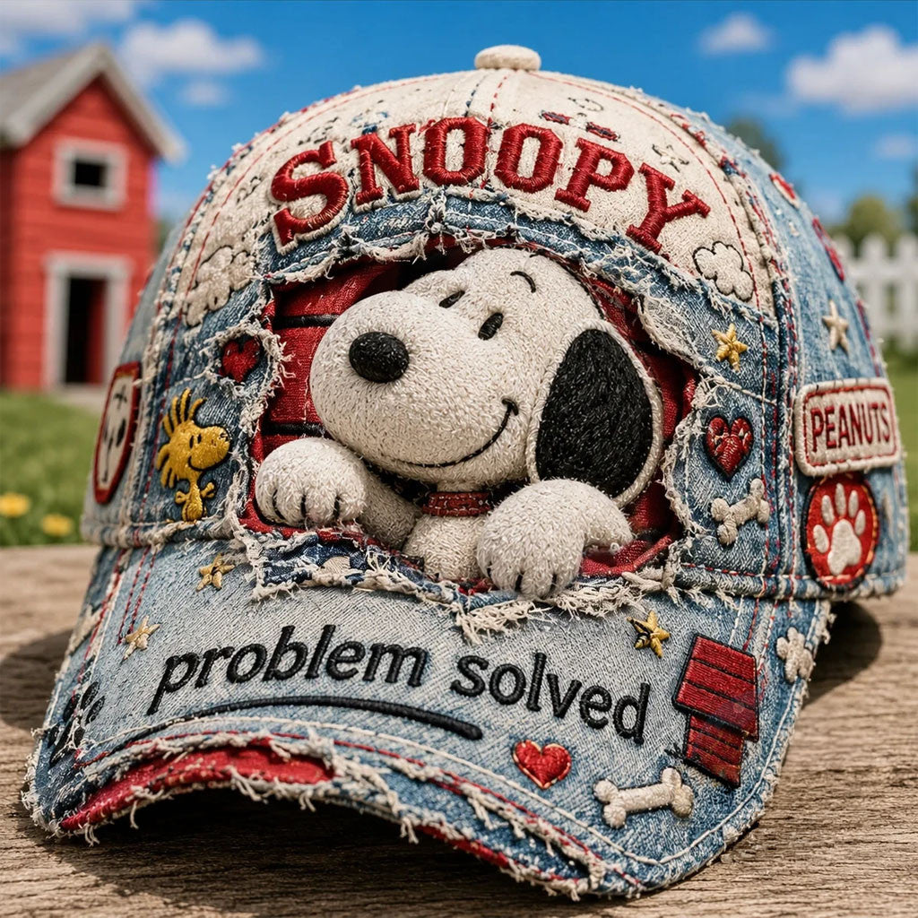 Snoopy Problem Solved Peeking Distressed Hat Snoopy Merch Present For Brothers - Merchluma