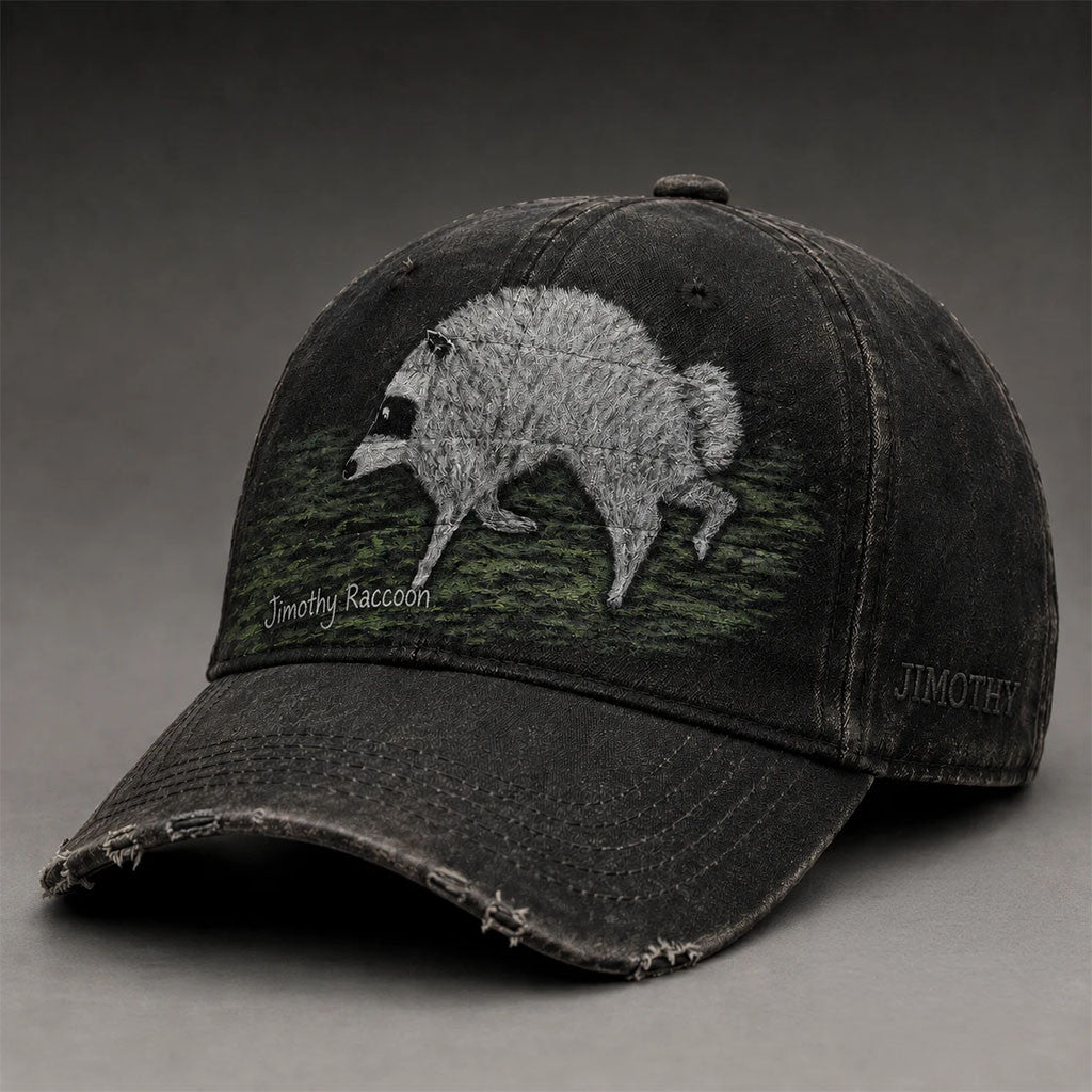 Timothy Raccoon Detailed Raccoon Artwork Distressed Hat Funny Animal Meme Cap Gift For BFF - Merchluma