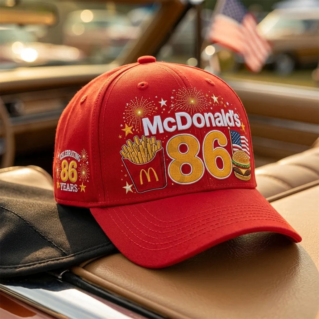 McDonald's 86 Years Celebration Red Hat McDonald Merch Fast Food Lover Hat Gift For Son - Merchluma