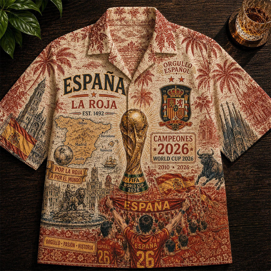 Spain National Football Team FIFA World Cup 2026 Champions Hawaiian Shirt Football Fan Gifts - Merchluma