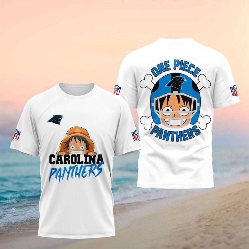 Carolina Panthers One Piece Luffy Anime Football Shirt Carolina Panthers Merch Game Day Gifts - Merchluma