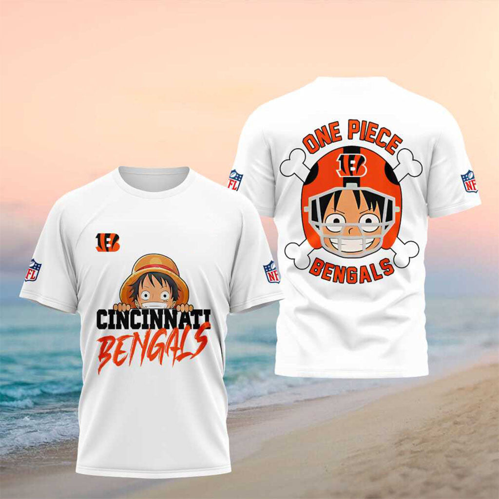 Cincinnati Bengals One Piece Luffy Anime Football Shirt Cincinnati Bengals Merch Gift For Fans - Merchluma