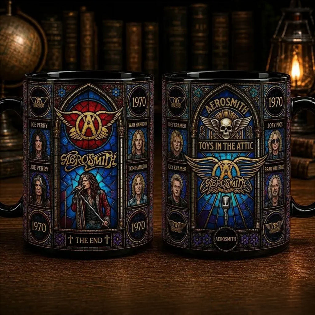 Aerosmith Rock Stained Glass Mug Toys In The Attic Coffee Cup Aerosmith Merch Gift For Band Fan - Merchluma