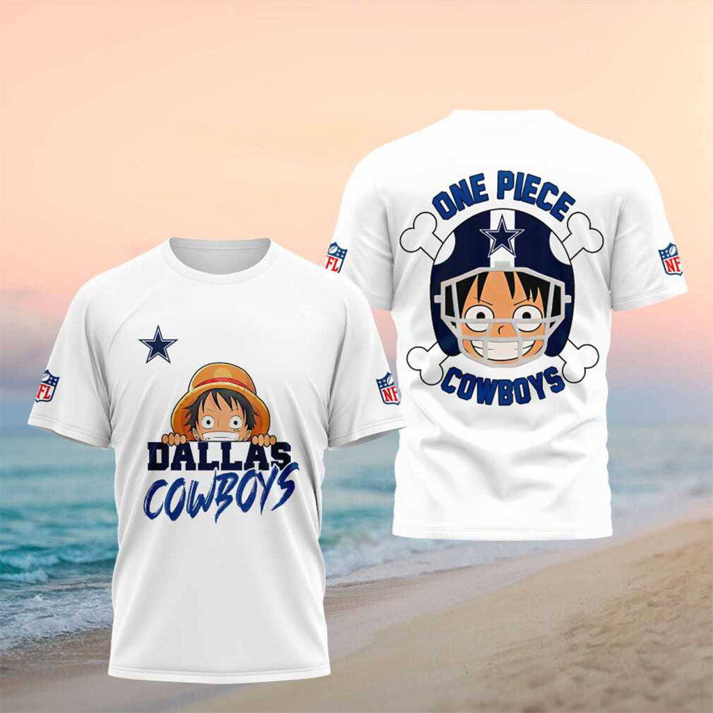 Dallas Cowboys One Piece Luffy Anime Football Shirt Dallas Cowboys Merch Gift For Fans - Merchluma