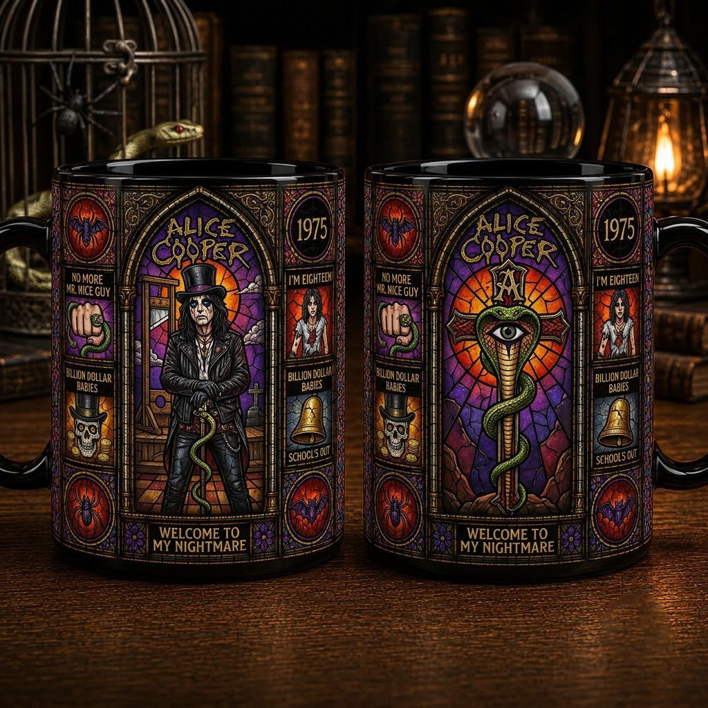 Alice Cooper Stained Glass Accent Mug Welcome To My Nightmare Coffee Cup Alice Cooper Merch - Merchluma