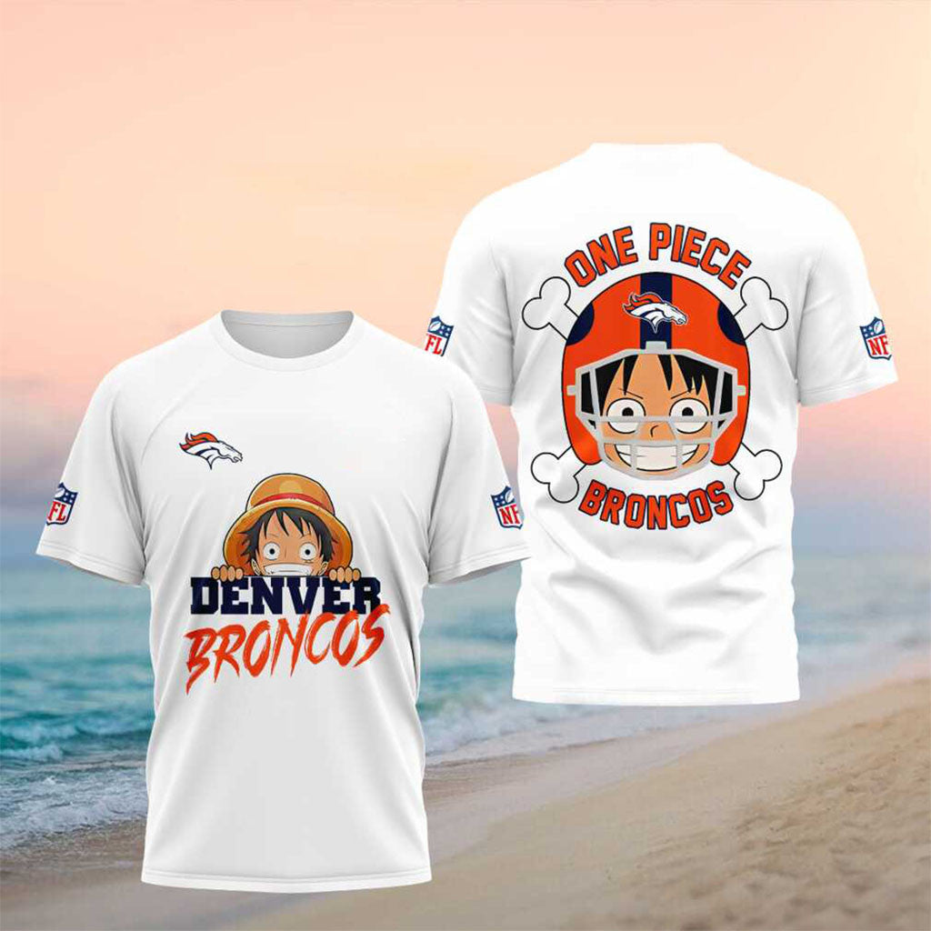 Denver Broncos One Piece Luffy Anime Shirt Denver Broncos Merch Present For Football Fans - Merchluma
