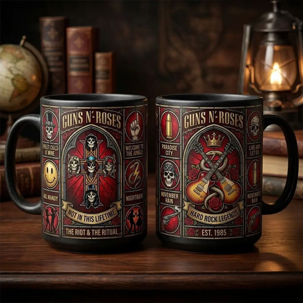 Guns N Roses Stained Glass Mug Hard Rock Legends Coffee Cup GNR Merch Gift For Music Lovers - Merchluma
