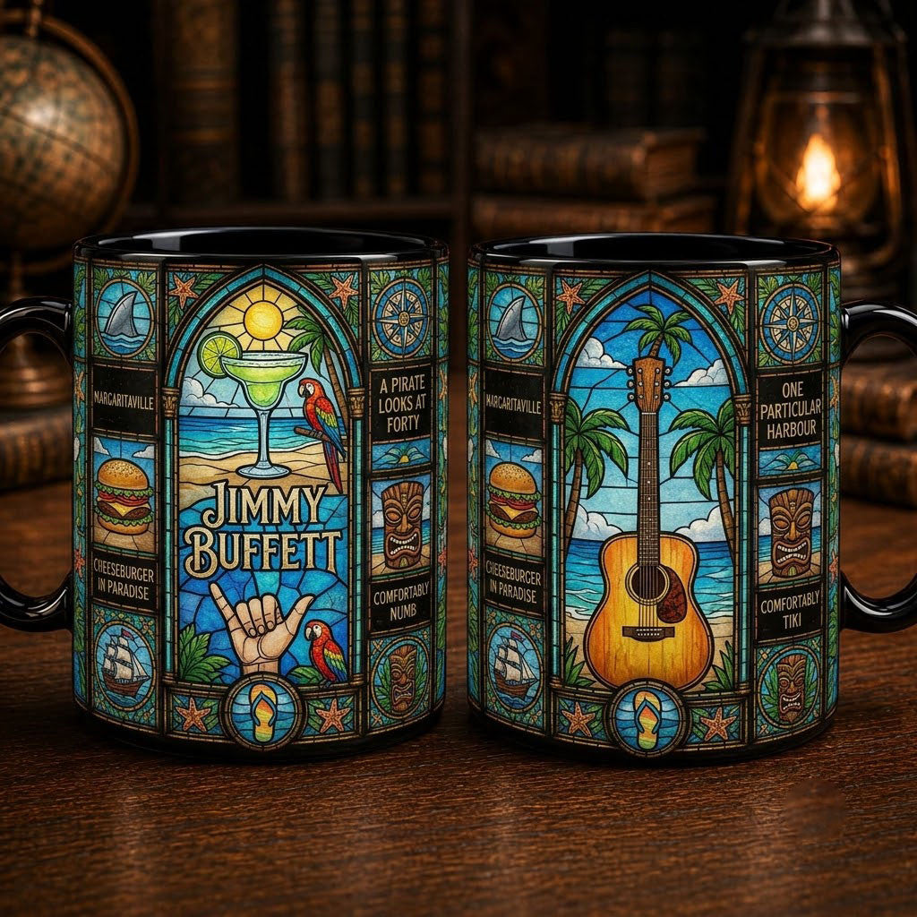 Jimmy Buffett Stained Glass Accent Mug Jimmy Buffett Merch Best Gift For Music Lovers - Merchluma