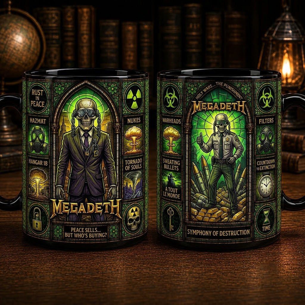 Megadeth Heavy Metal Stained Glass Accent Mug Symphony Of Destruction Coffee Cup Megadeth Merch - Merchluma