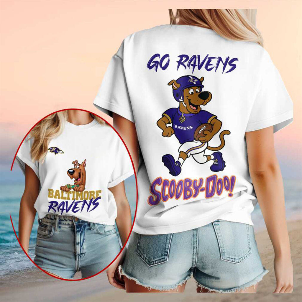 Baltimore Ravens Scooby Doo Football Cartoon Character Shirt Baltimore Ravens Merch Fan Gifts - Merchluma
