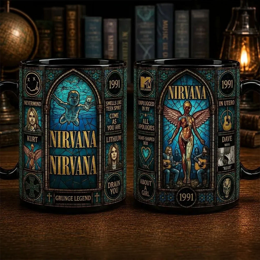 Nirvana Rock Band Stained Glass Mug Grunge Legend Coffee Cup Nirvana Merch Gift For Fans - Merchluma