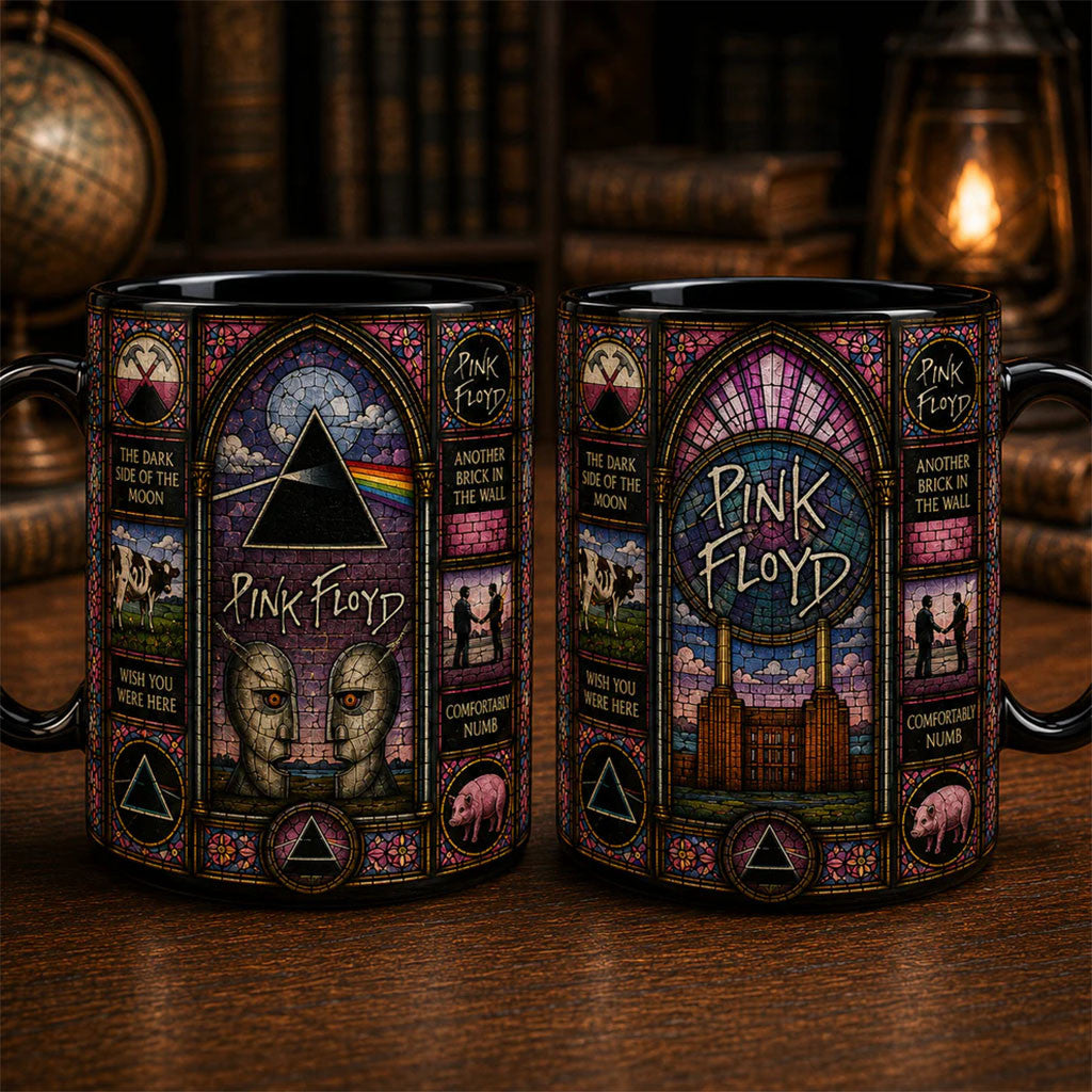 Pink Floyd Dark Side Of The Moon Stained Glass Accent Mug Pink Floyd Merch Gift For Band Fans - Merchluma