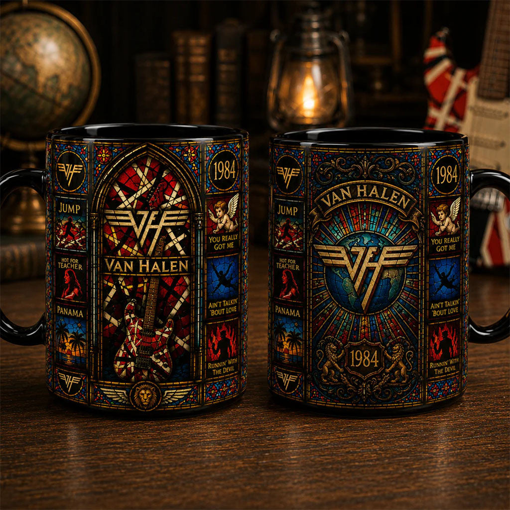 Van Halen Rock Band Stained Glass Accent Mug Van Halen Merch Best Gift For Brothers - Merchluma